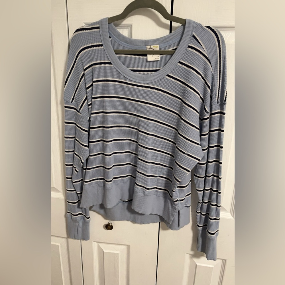 Aerie Overzised Blue Striped Waffle Sweater